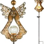 Starryfill Angel Stake Solar Lights with Crackle Glass Globe Waterproof Warm White LED, 40.5 inches Height Metal Bronze Stake Garden Patio Art Decor, Memorial Gift for Mom Women or Friends