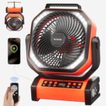 Socool Camping Fan with Light – 20000mAh Rechargeable Battery Fan with Remote, 112Hrs & 8 Speeds, Digital Display, Timer, Auto Oscillation, 270° Pivot & Hook for Outdoor Tent, Hurricane, Power Outage