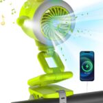 Portable Stroller Baby Fan, 5000mAh Battery Operated Clip Baby Bluetooth 5.1/Colorful LEDs/Flashlight, 5 Speeds 15H Work Time 120° Auto Oscillating Desk Cooling Fan for Car Seat Crib Travel