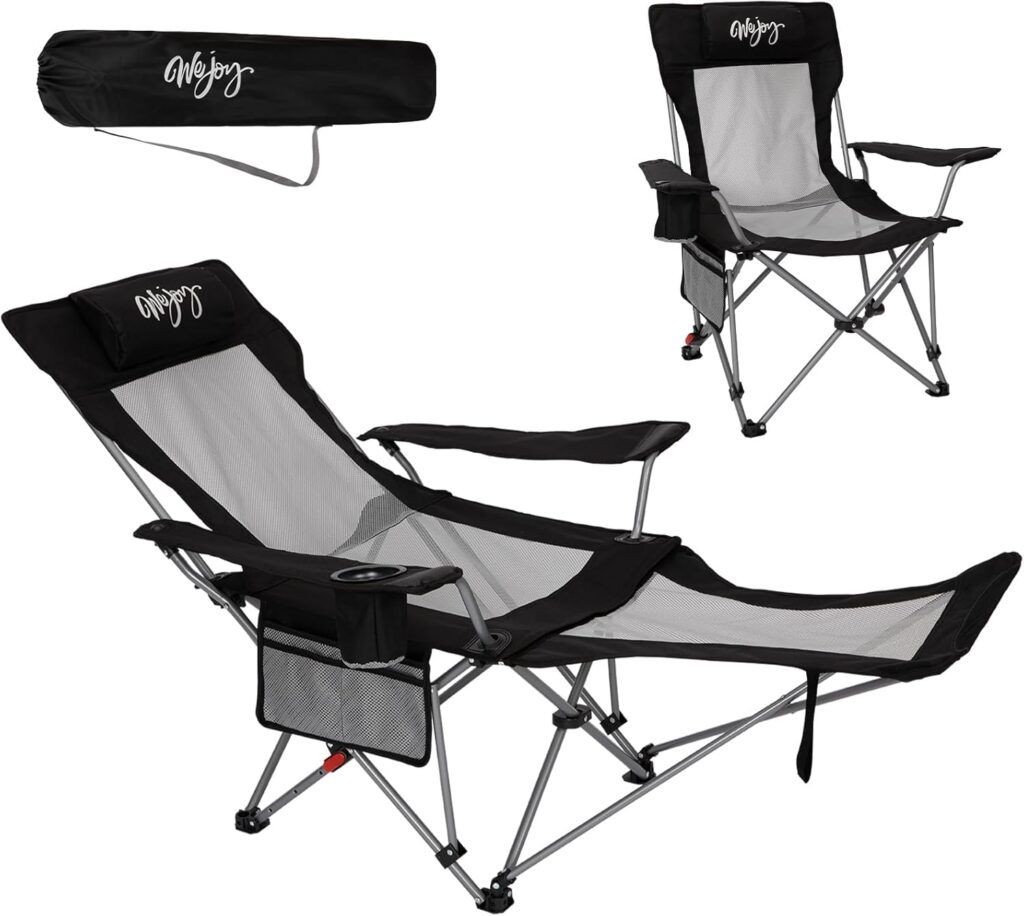 #WEJOY 2-in-1 Reclining Camping Chair with Footrest for Adults Folding Lounge Chair with Adjustable Backrest Lightweight Camping Chairs Heavy Duty Camp Chairs for Outdoor