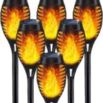 Solar Torch Lights Outdoor, IP65 Waterproof with Realistic Flickering Flame – Auto On/Off Garden Lights for Patio, Yard, Pathway, Enchanting Party Decor (6Pack)