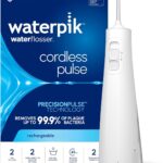 Waterpik Cordless Pulse Rechargeable Portable Water Flosser for Teeth, Gums, Braces Care and Travel with 2 Flossing Tips, Waterproof, ADA Accepted, WF-20 White, Packaging May Vary