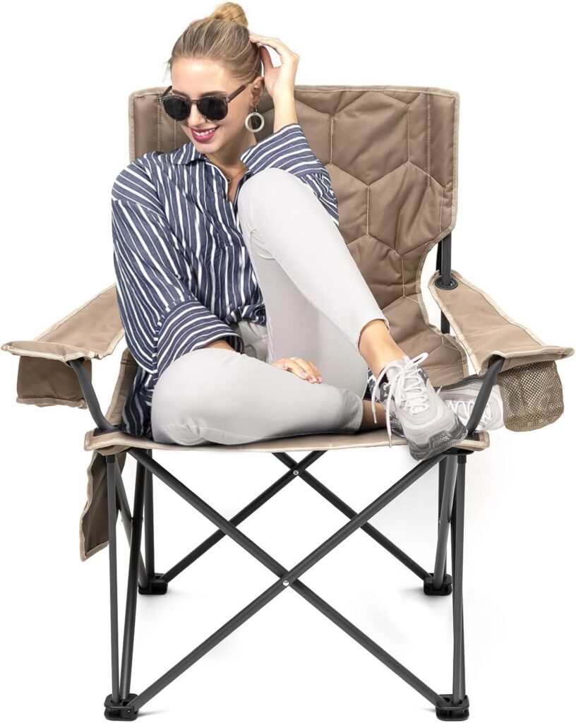 SUNNYFEEL XL Oversized Camping Chair, Folding Camp Chairs for Adults Heavy Duty Big Tall 500 LBS, Padded Portable Quad Arm Lawn Chair with Pocket for Outdoor/Picnic/Beach/Sports