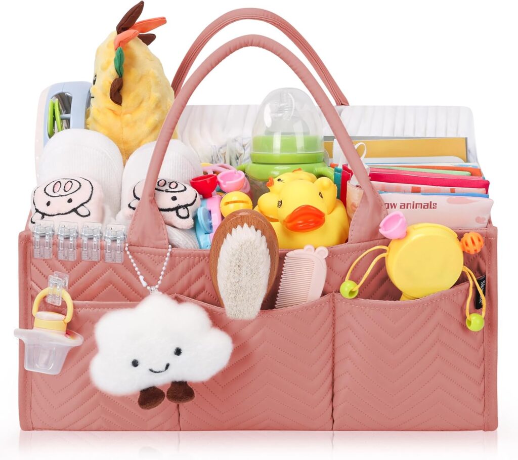 Skycase Large Diaper Caddy Organizer, Baby Organizers and Storage for Newborn Essentials Must Haves, Nursery Storage Basket for Baby Shower Gifts, Baby Registry Search for Boy or Girl – Flesh Pink