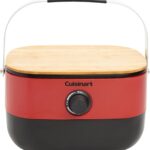 Cuisinart Venture™ Portable Gas Grill, Small Camping Grill with Cutting Board and Handle, Non Stick Porcelain Enameled Cast Iron Grate, 9,000 BTU Stainless Steel Burner for Camping, Tailgates, Beaches