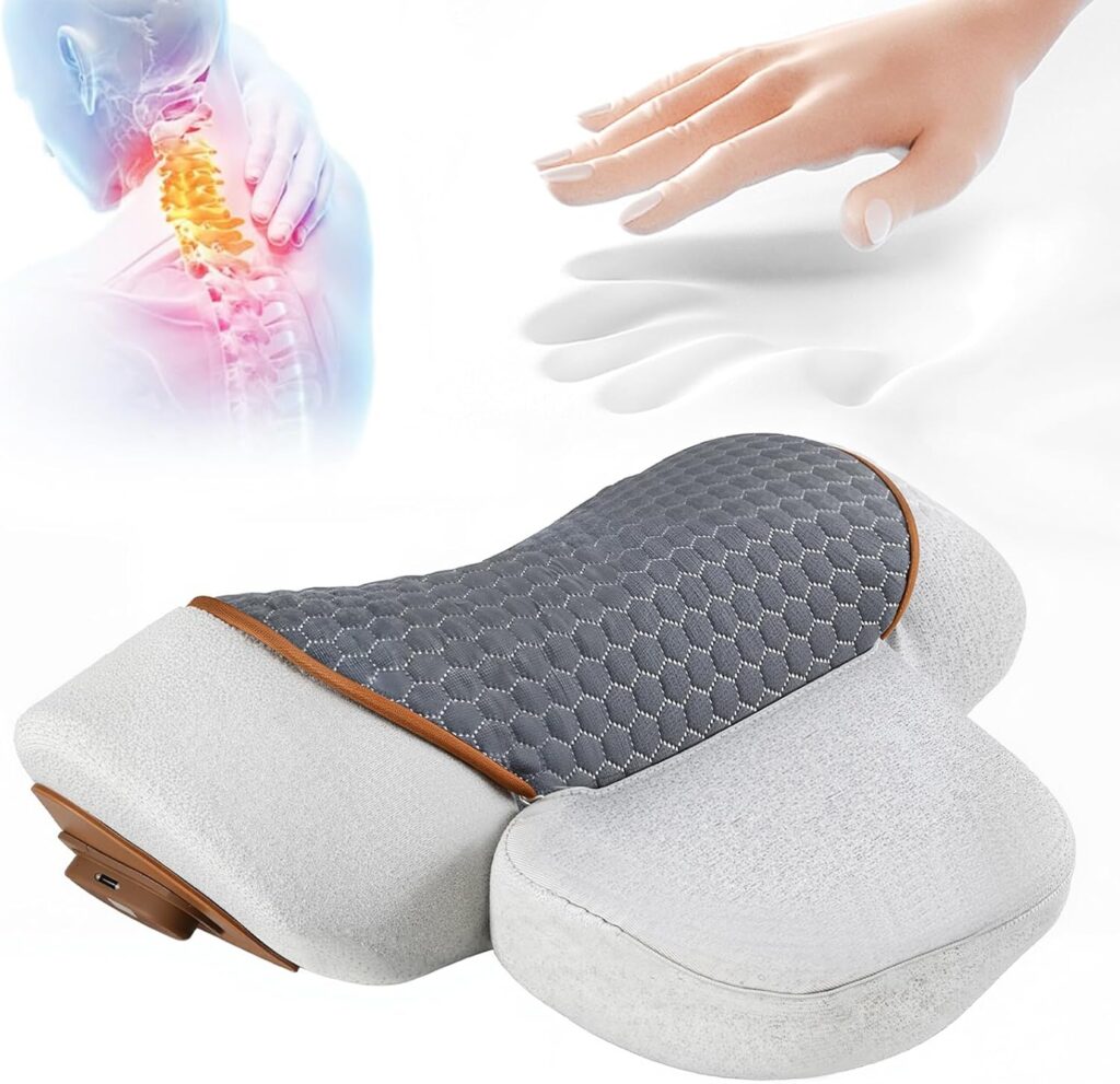 Pillow Traction Massager 2025 New for Neck Hump – 3-In-1 Cervical Neck Pillow with Heat Therapy, Memory Foam for Shoulder Neck Pain Relief, Ergonomic Massager Gray(Plug-In Only, Not Battery-Powered）