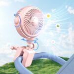 Rechargeable Stroller Fan Clip On for Baby – Crip Fan for Babies Battery Operated for Stroller Bike Travel Trip Camping, 360°Rotatable, 4 Wind Speed, Pink