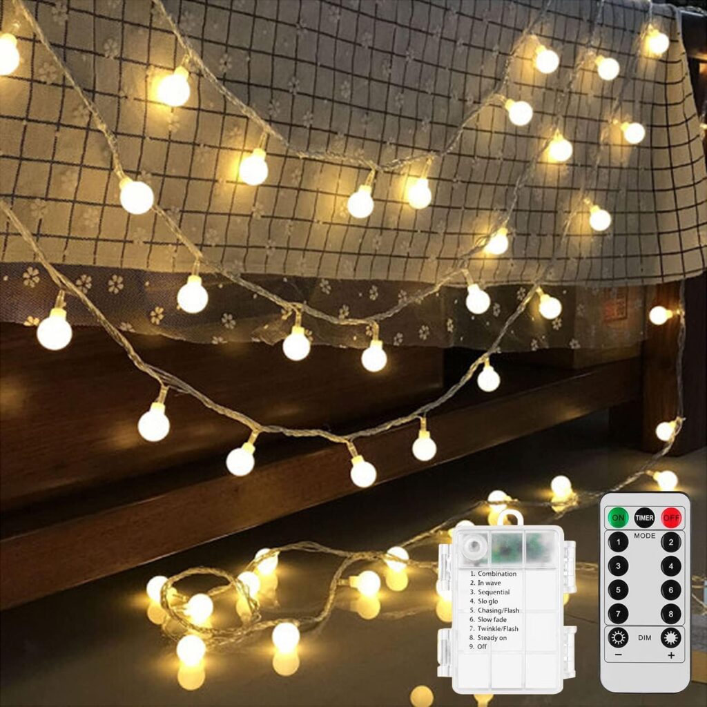Battery Operated LED Globe String Lights, 2-Pack Total 52FT 120LEDs – Each 26FT 60LEDs 8 Mode Waterproof Christmas Fairy String Lights with Remote for Home Bedroom Garden Wedding Party Decoration