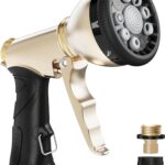 RAINPOINT Garden Hose Nozzle, Hose Sprayer Nozzle with 9 Spray Patterns, High Pressure Water Hose Nozzle Heavy Duty Metal Hand Sprayer, Watering Plants and Lawn,Grey