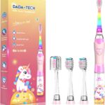 Kids Electric Toothbrush Toddler Toothbrush Age 2-4-8-12 Electric Toothbrush Kids with Timer Rainbow LED Light Up Vibrating Toothbrush Battery Operated Childrens Girls Sonic Tooth Brush (Pink Unicorn)