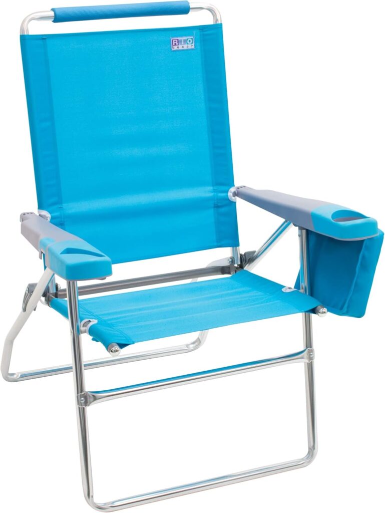 Rio Brands 17″ Extended Height 4-Position Folding Beach, Camping, Lawn Chair, Turquoise