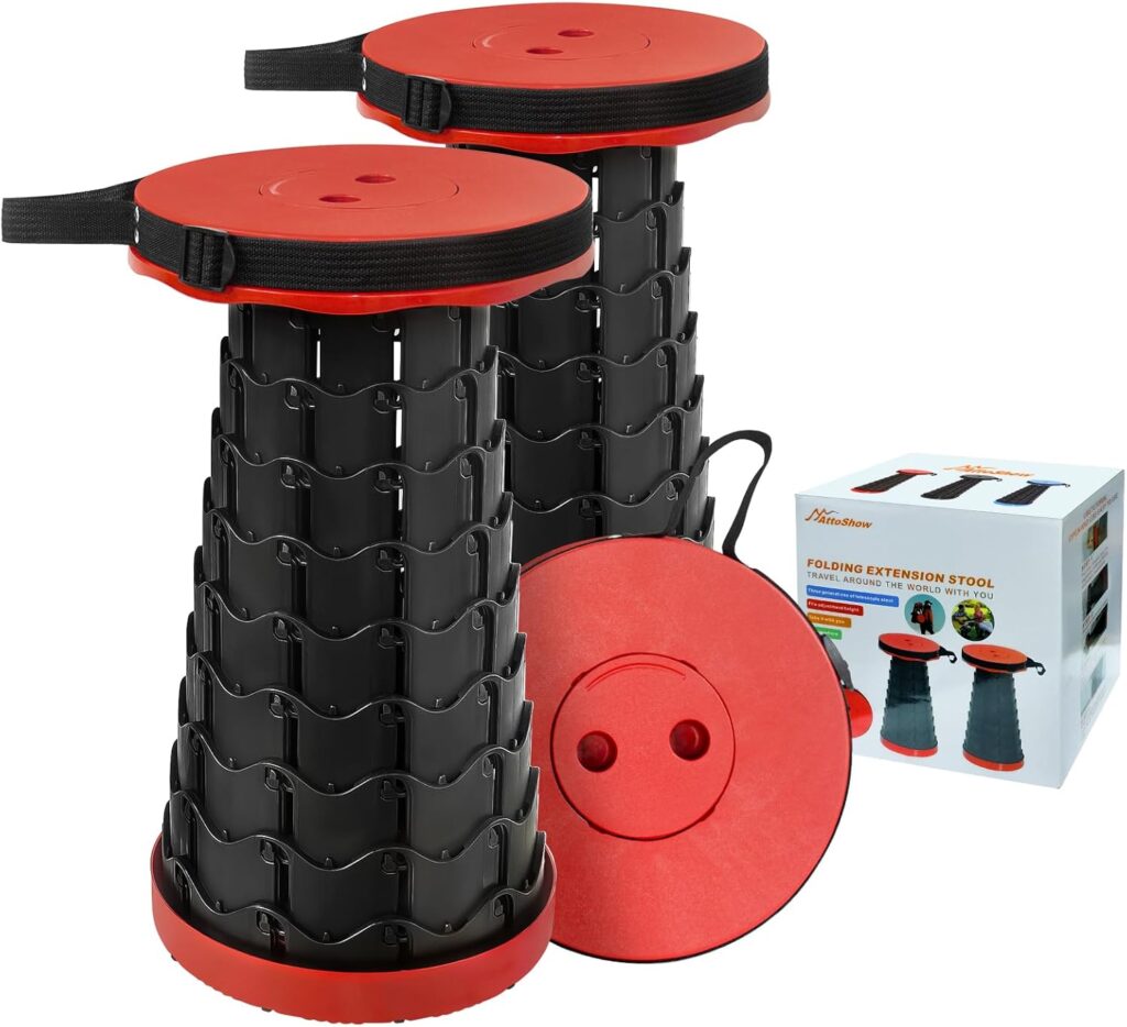 2PCS Upgraded Collapsible Stool Thickened Set, Portable Stool Folding Stools, Foldable Chair for Camping Fishing Hiking BBQ and Outdoor Activities – Max 400lbs（Red）