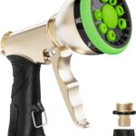 RAINPOINT Garden Hose Nozzle, Heavy Duty Metal Water Hose Sprayer Nozzle with 9 Adjustable Spray Patterns, High Pressure Hand Sprayer for Watering Plants, Lawns, Car and Pet Washing (1, Green)