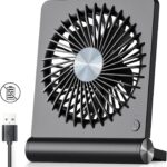 Koonie USB Fan, Strong Wind Ultra Quiet Small Desk Fan 220° Tilt Folding 3 Speeds Adjustable USB-C Corded Powered Personal Fan for Home Office Desktop Black