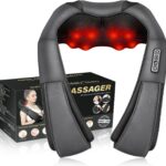 Shiatsu Neck Massager, Electric Neck and Back Massager with Heat, 3D Kneading Massage Pillow for Neck, Back, Shoulder, Muscle Pain Relief, Office & Home & Car Use, Fits for Parents (Gray-Button)