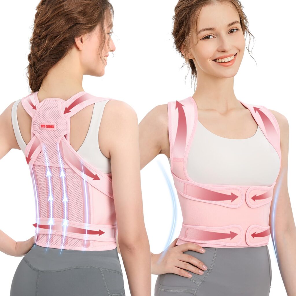 Fit Geno Back Brace Posture Corrector for Women, Shoulder Straightener, Adjustable Full Back Support, Upper and Lower Back Pain Relief – Scoliosis, Hunchback, Hump, Thoracic, Spine Corrector (Medium)