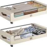 Under Bed Storage with Wheels,XXL 60L Under Bed Storage Containers with Clear Lids, Rolling Under Bed Metal Drawer for Clothes, Shoes,Toys (White, 2 Pack)