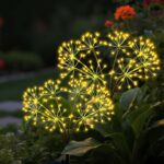Solar Firework Lights Outdoor, 2 Pack Fairy Lights 160LED with 8 Modes, Warm White Solar Garden Lights for Yard Pathway Lawn Patio Landscape Decor (2pcs Flower Lanterns)