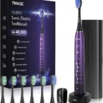 Electric Toothbrush for Adults, Sonic Toothbrush with 6 Mode & 3 Intensity, 40000 VPM Deep Clean Toothbrush with 6 Brush Heads & Travel Case, Wireless Charging, 60 Days Battery Life, 2-Min Smart Timer