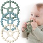 3 Pack Ring Teether Baby Infant Toys, Baby Essentials, Silicone Teething Ring Toys for Babies 6 Months, Seposeve Toddler Teethers 6-12 Months 12-24 Months, Infant Teething Relief, Green Blue White