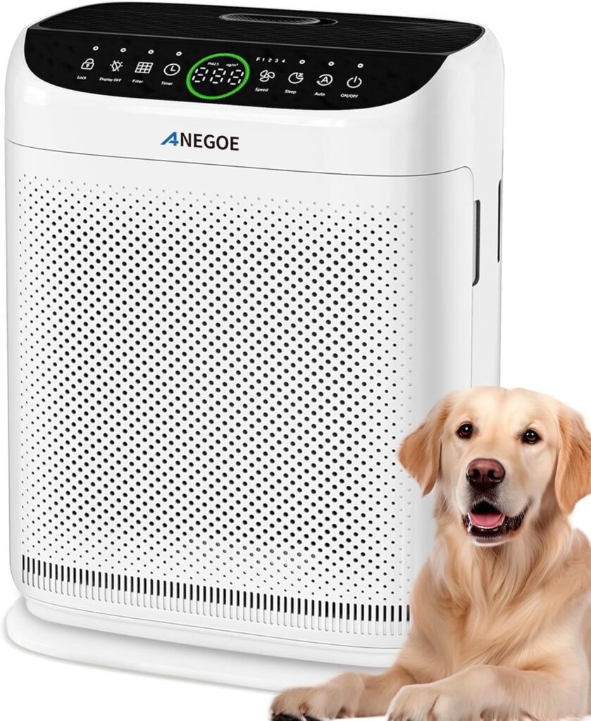Air Purifiers for Home Large Room Up to 2500 Ft² With Double Air Intake,Washable Pre-Filters, AnEgoe Pet Air Purifier for Bedroom With Remote Control,HEPA Air Cleaner for Dust, Pets,White