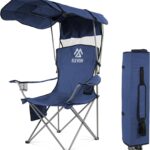 Elevon Camping Chair, Oversized Folding Chair with Canopy, Portable Outdoor Chair with Arms, Cup Holder and Carry Bag for Camping, Fishing, Beach, and Sports, Indigo