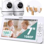 7″ 1080P Full HD Split-Screen Baby Monitor,100 Hrs 5000mAh Battery Runs 4 Days with Flexible Bracket,No WiFi Baby Monitor with 2 FHD Cameras Hack-Proof,4X Zoom,2-Way Talk,Temp Alert/Lullabies/VOX