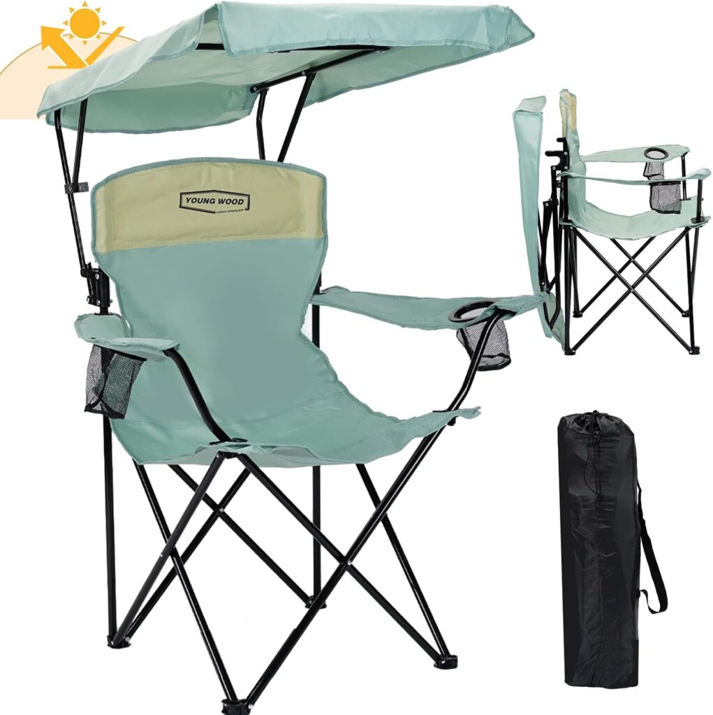 YOUNG WOOD Portable Camping Chair Beach Chair with Shade Canopy, Fold Lightweight Oversized for All, Easy to Open and Close Without Installation, Side Pocket Design for All Outdoor Activities，Blue