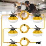 HYPERLITE Construction String Lights: 50FT 5 Bulbs Work Lights with Climbing Hooks – IP65 Waterproof Linkable LED Industrial Temporary Lighting for Construction Sites Attic Crawlspace Renovation