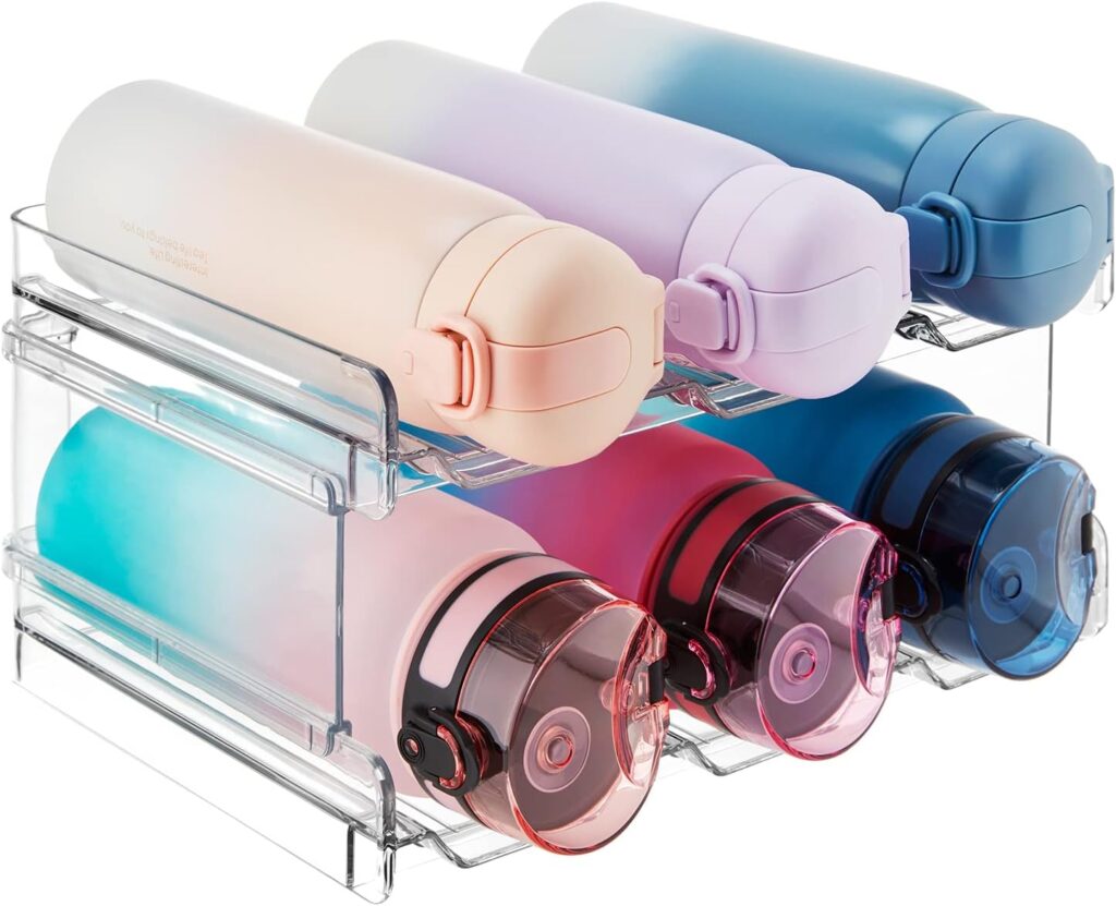 Lifewit Stackable Water Bottle Organizer for Cabinet, Plastic Bottle Holder Fits Bottles & Tumblers up to 3.8″ Diameter, Pantry, Countertop & Fridge, Holds 6 Bottles