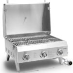 Portable Propane Gas Grill, 22″ Stainless Steel Tabletop Grill with 3 Burners, Foldable Legs, 30000BTU, Perfect for Camping, Tailgating, RV Trips & Backyard BBQs