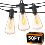 ZOTOYI Outdoor String Lights 50 FT, Patio Bulbs with 27 LED Plastic Edison ST38 Bulbs (2 Spare), Waterproof IP65 Outdoor Hanging Lights for Garden, Backyard, Cafe, Porch, Gift, Gazebo – Dimmable 2700K