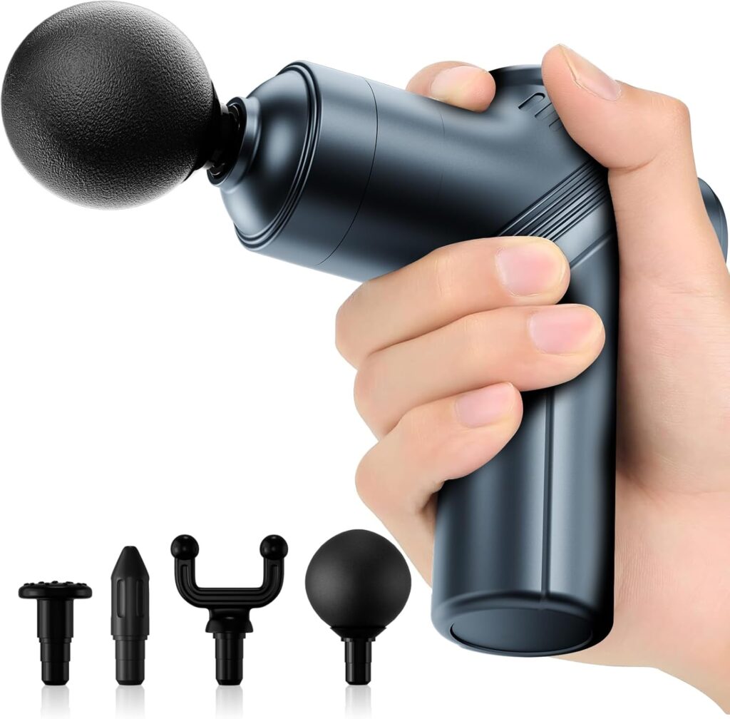 Massage Gun Deep Tissue,Small Travel Percussion Massage Gun with 4 Massage Heads 6 Speeds for Relieving Muscle Soreness for Office Gifts（Blue）