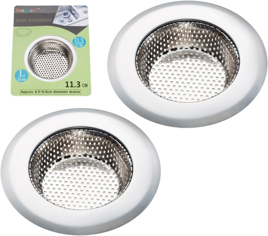 Fengbao 2PCS Kitchen Sink Strainer – Stainless Steel, Large Wide Rim 4.5″ Diameter