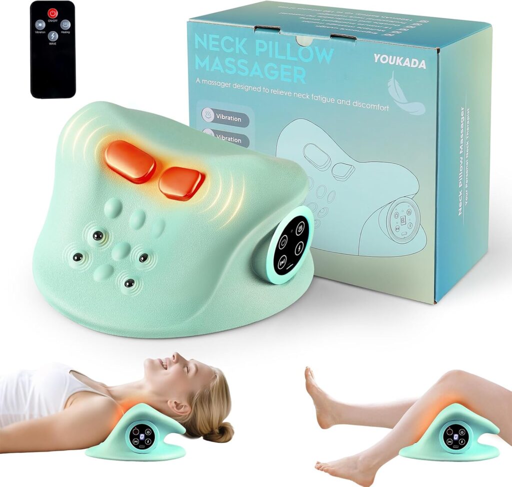 YOUKADA 2025 Upgarded Neck Massager, 3 in 1 Modes, Electric Shoulder Relaxer, Neck Stretcher with Heat for Pain Relief Deep Tissue, Ergonomic 26°Shoulder Massager, Portable for Car/Office/Home (Green)