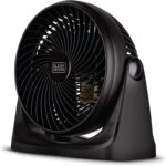 BLACK+DECKER 7-Inch Portable Turbo Fan, 3-Speed Settings, Desktop Personal Cooling for Table with 90° Tilt Angle Fan Head, Lightweight for Bedroom or Office, BFTU107, Black