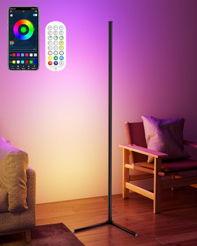 KFM Corner Floor Lamp, 65″ Smart RGB LED Corner Lamp with App & Remote Control, 16M Colors,300+ Modes, Music Sync & Timer, Modern Mood Light for Living Room, Gaming Room & Bedroom (1)