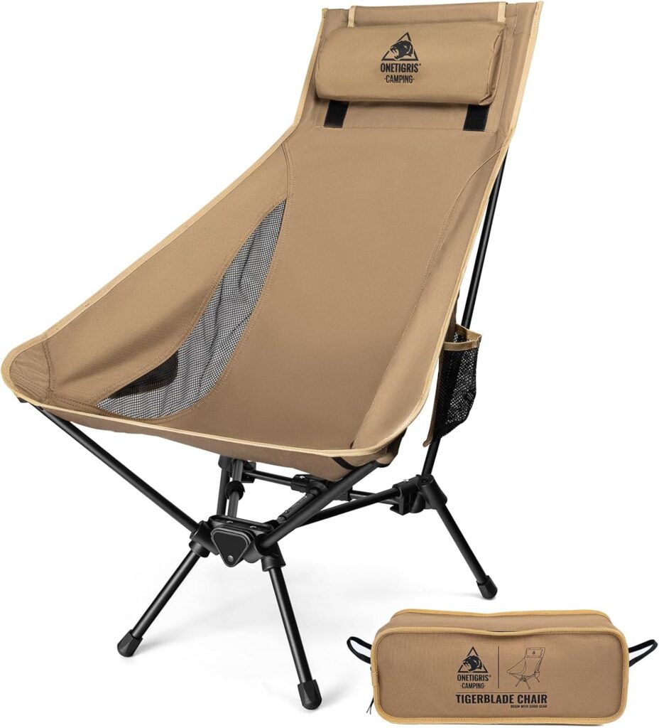 OneTigris Tigerblade High Back Camping Chair with Pillow Design, Comfortable Widened Seat Folding Chair