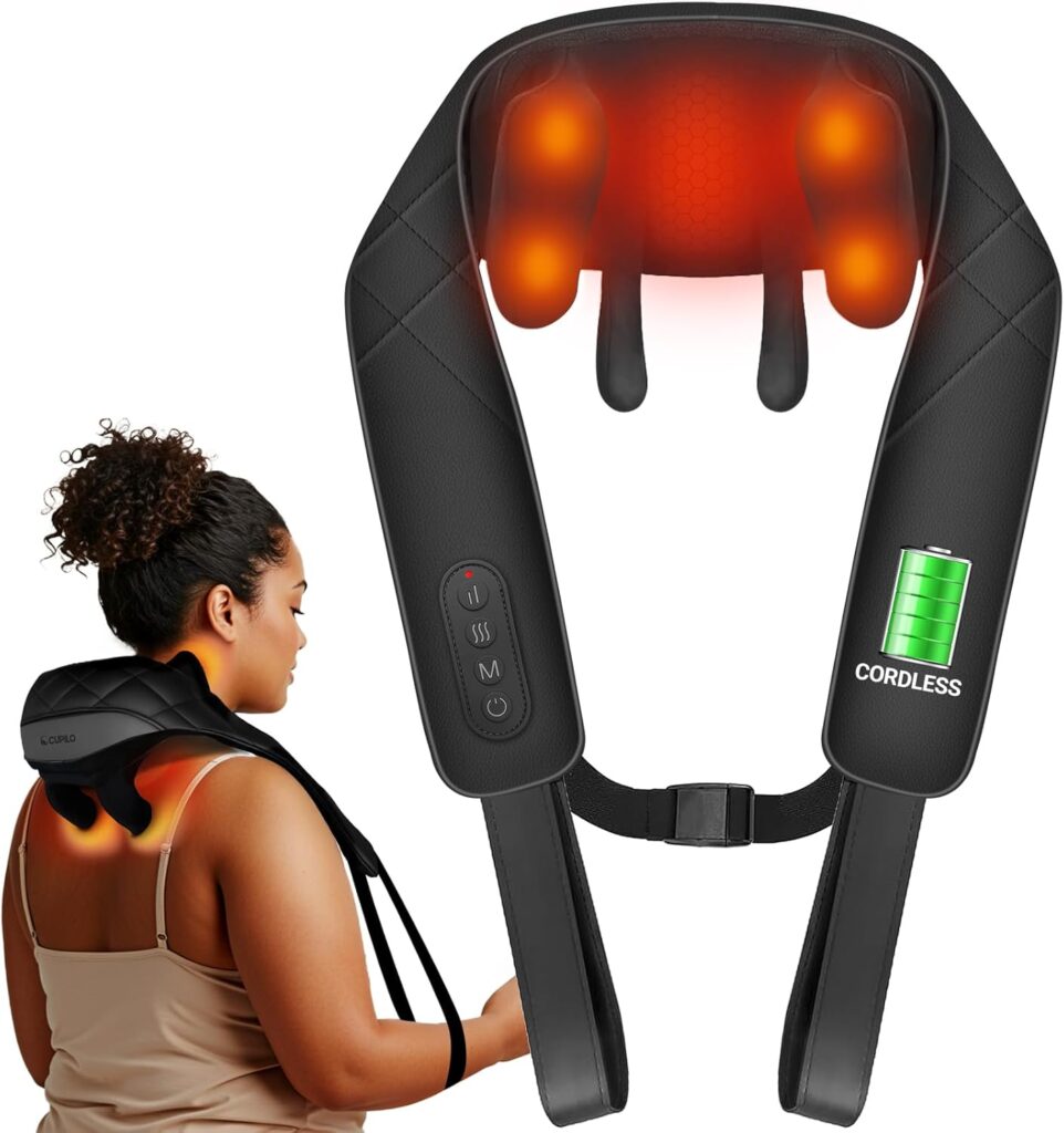 Cordless Neck Massager for Pain Relief Deep Tissue, Shoulder Massager with Heat, 3 Modes & Speed, Massager Pillow for Neck and Shoulder Pain