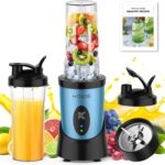 KOIOS Blender for Smoothies, Peak 900W Personal Blender for Kitchen Shakes and Smoothies, with 2×22oz Portable Cups and To-Go Lids, Detachable 4-Leaf Stainless Steel Blade, Nutrition Recipe, Blue
