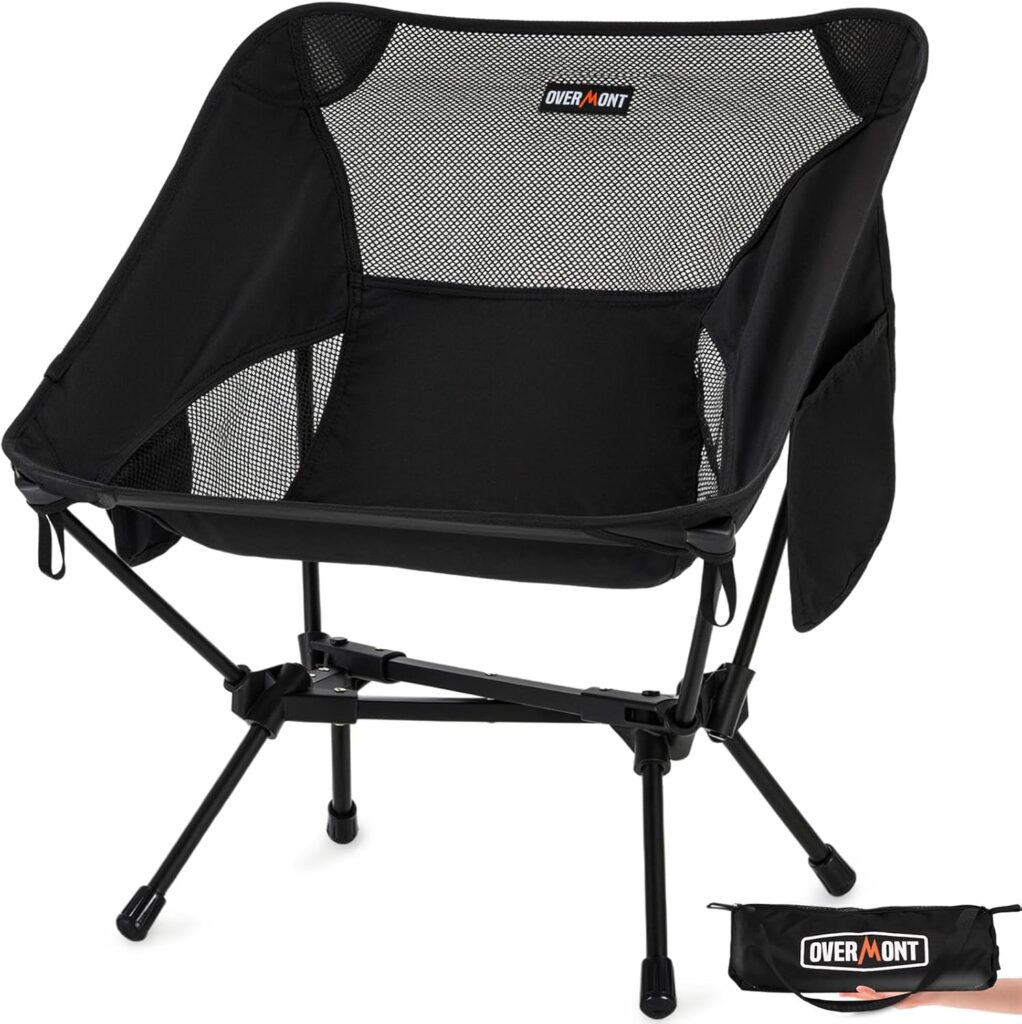 Overmont Ultralight Portable Camping Chair- Lightweight Folding Backpacking Chair, Support up to 330Lbs Compact Beach Chair for Adults with Carry Bag for Backpack Hiking Fishing Outdoor Camp Travel
