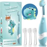 Papablic Toddler Sonic Electric Toothbrush Kids for Ages 1-3 Years, Baby Electric Toothbrush with Cute Dino Cover and Smart LED Timer, 4 Brush Heads (Debby)