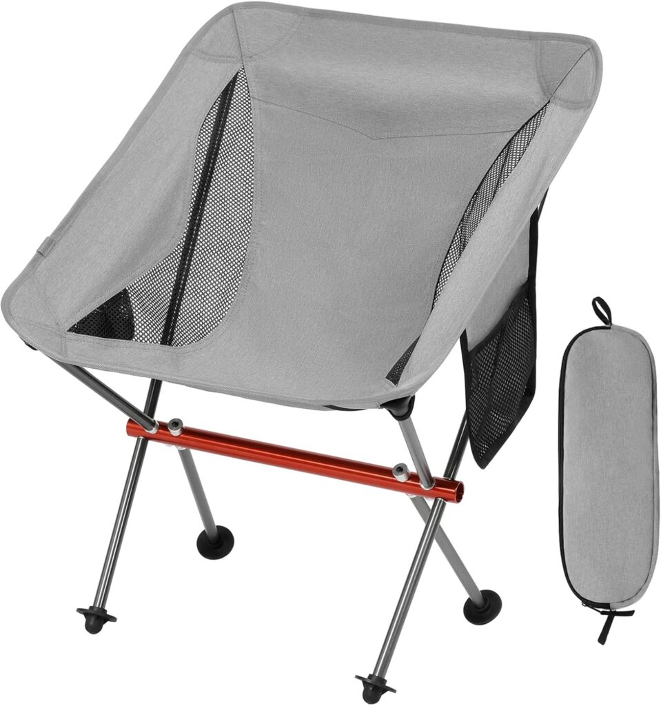 SHALLWE Ultralight Camping Chairs, All Aluminum Frame Portable Folding Camp Chair for Adults, Lightweight Collapsible for Backpacking, Hiking, Beach, Sports Low Back Grey