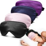 4 Pack Silk Sleep Mask – 100% Blackout, Zero Eye Pressure, Blindfold with Adjustable Strap, Super Soft Travel Eye Covers (Black, Pink, Blue, Purple)