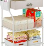 Baby Diaper Caddy Cart Organizer -3 Tier, Bedside Nursery Essentials Cart & Storage Holder for Newborn Baby Stuff, 2+1 Dividers, 1 Drawer,Rolling Utility Cart for Bedroom,Changing Table, Crib.