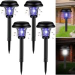 Qualirey 4 Pcs Solar Bug Zapper Waterproof Outdoor Mosquito Zapper Killer and Lighting Repellent Lamp for Indoor Outdoor Use Garden Patio, Purple and White Light(Plastic,Black)