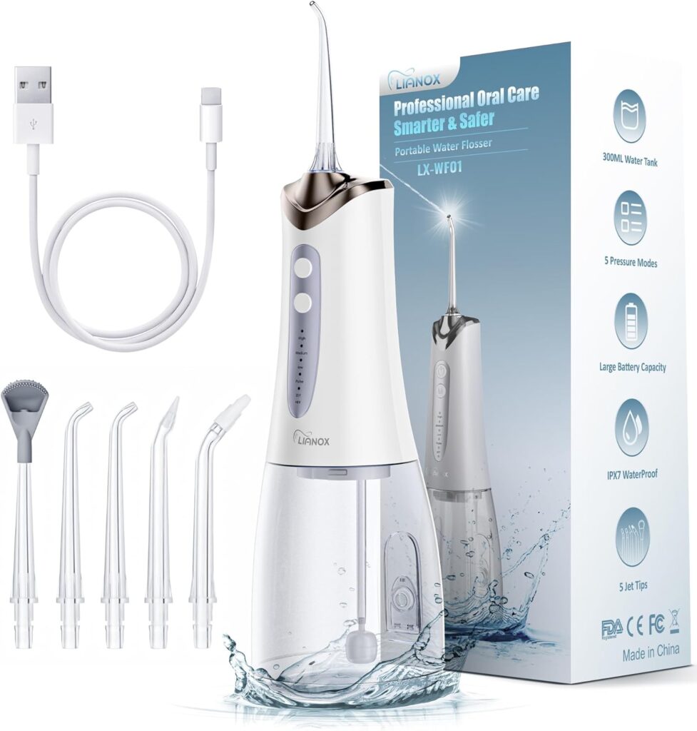 Cordless Water Flosser for Teeth Cleaning – 300ML Detachable Tank Oral Irrigator with 5 Tips & 5 Modes, IPX7 Waterproof, USB Rechargeable Dental Pick for Braces, Gums & Travel