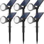 Solar Spot Lights Outdoor, 14 LED Outdoor Solar Lights for Yard, 4 Mode Solar Spotlights with Auto On/Off, 2-in-1 Waterproof Solar Landscape Lights for Flood, Wall, Yard (Cool White, 6 Pack)