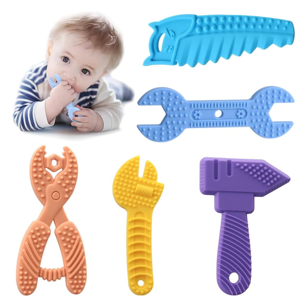 5PCS Baby Teething Toys, Silicone Sensory Chew Teether for Newborn Infant 0-6 9 12 18 Month ,Kids Travel Toys, BPA Free