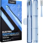 7AM2M Sonic Electric Toothbrush for Adults & Kids, with Travel Case&2 Brush Heads, 1 Charge for 90 Days, Type-C Rechargeable Sonic Toothbrush, Compact Design for Daily/Travel Use – Sky